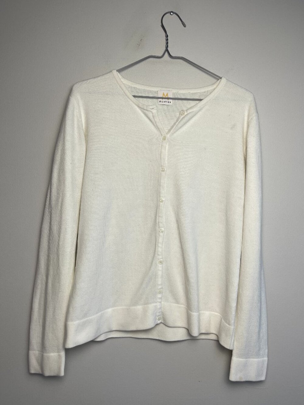 Mantles Cream White Button-Up Cardigan Sweater Minimalist Size S
